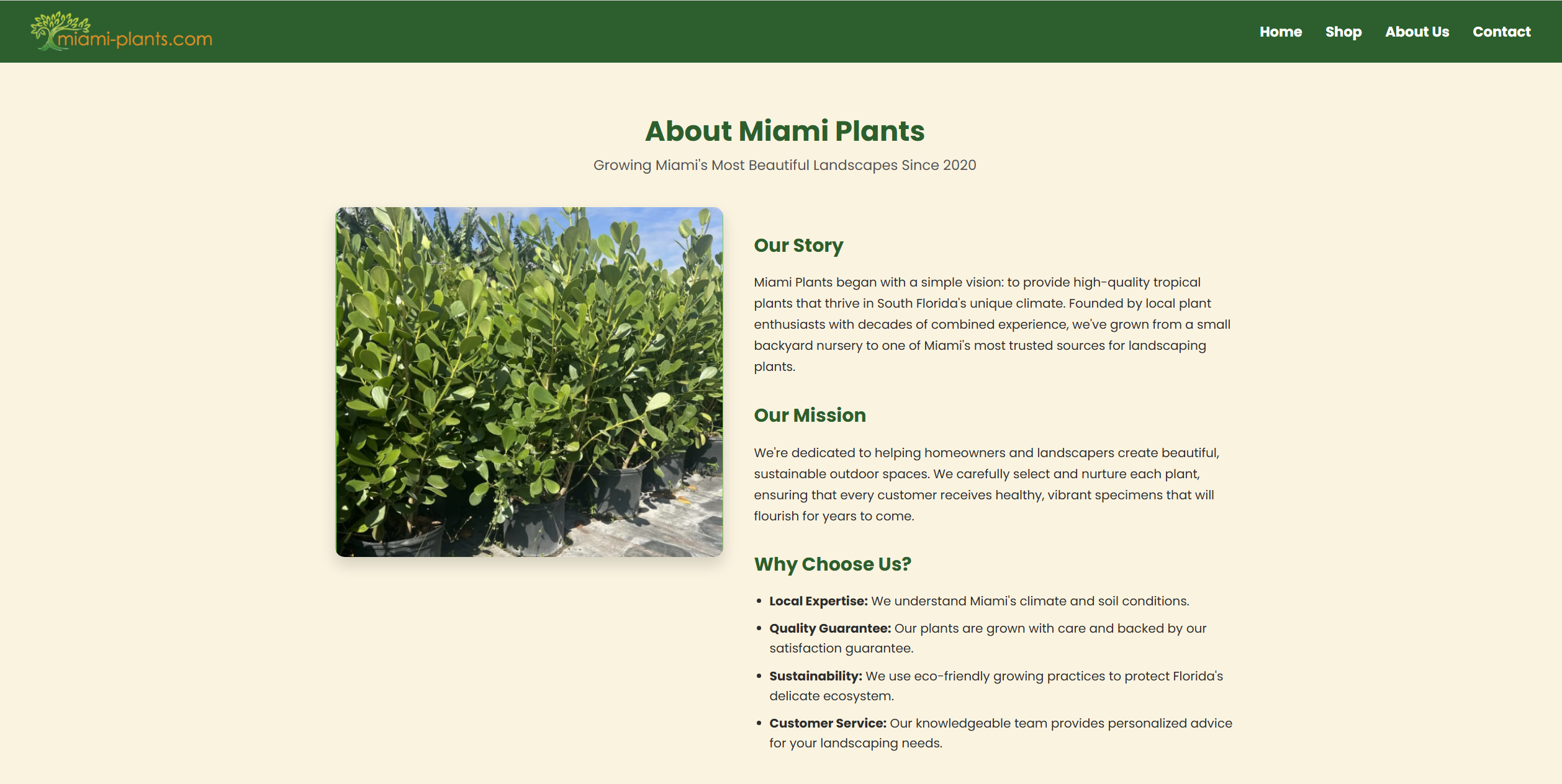 Miami Plants About Us Page